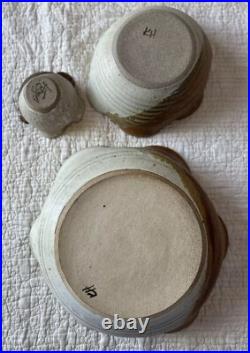 Vintage Hand Thrown Studio Pottery Signed Nesting Bowls Set of 3 Earth Tone Blue
