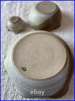 Vintage Hand Thrown Studio Pottery Signed Nesting Bowls Set of 3 Earth Tone Blue