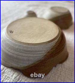 Vintage Hand Thrown Studio Pottery Signed Nesting Bowls Set of 3 Earth Tone Blue