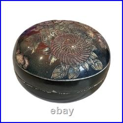 Vintage Handcrafted Ceramic Lidded Bowl Floral Carved Design Art Pottery