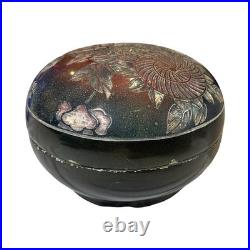 Vintage Handcrafted Ceramic Lidded Bowl Floral Carved Design Art Pottery