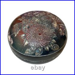 Vintage Handcrafted Ceramic Lidded Bowl Floral Carved Design Art Pottery