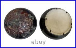 Vintage Handcrafted Ceramic Lidded Bowl Floral Carved Design Art Pottery