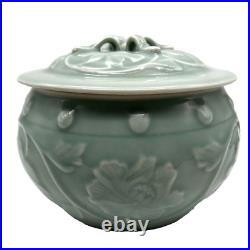 Vintage Handmade Celadon Tureen Covered Serving Bowl Dimensional