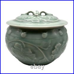 Vintage Handmade Celadon Tureen Covered Serving Bowl Dimensional
