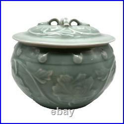 Vintage Handmade Celadon Tureen Covered Serving Bowl Dimensional