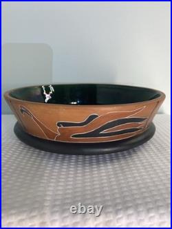 Vintage Handmade Hand Painted Mexican Azteca Folk Art Terracotta Pottery Bowl