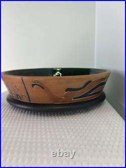 Vintage Handmade Hand Painted Mexican Azteca Folk Art Terracotta Pottery Bowl