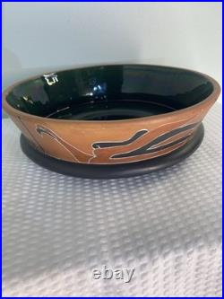 Vintage Handmade Hand Painted Mexican Azteca Folk Art Terracotta Pottery Bowl