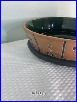 Vintage Handmade Hand Painted Mexican Azteca Folk Art Terracotta Pottery Bowl