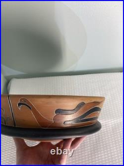 Vintage Handmade Hand Painted Mexican Azteca Folk Art Terracotta Pottery Bowl