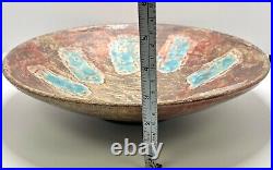 Vintage Handmade Raku Style Art Pottery Bowl With Turquoise And Copper Tones