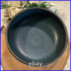 Vintage Harrison McIntosh Hand-Throw studio pottery blue striped pedestal bowl