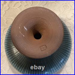Vintage Harrison McIntosh Hand-Throw studio pottery blue striped pedestal bowl