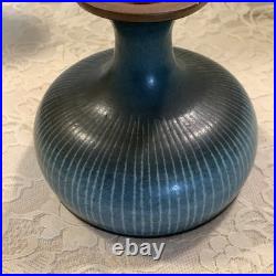 Vintage Harrison McIntosh Hand-Throw studio pottery blue striped pedestal bowl Vintage Harrison McIntosh Hand-Throw studio pottery blue striped pedestal bowl