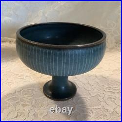 Vintage Harrison McIntosh Hand-Throw studio pottery blue striped pedestal bowl Vintage Harrison McIntosh Hand-Throw studio pottery blue striped pedestal bowl