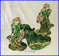 Vintage Hedi Schoop 3 Piece Green Gold Spray Asian Women Figure Vase Planter Set