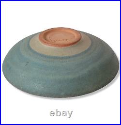 Vintage Herb Goldberg Pottery Bowl Cyrano Terra Cotta Blue Green Mid Century