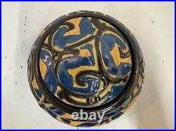 Vintage Herman Kähler Denmark Round Earthenware Bowl with Blue Swirl Pattern