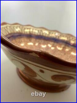 Vintage Hispano Moresque Large hand painted Spanish Majolica copper luster bowl