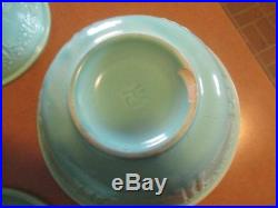 Vintage Homer Laughlin Apple Tree Turquoise Set Of 4 Nesting Bowls