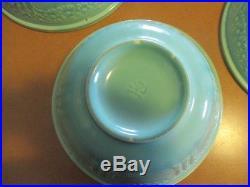 Vintage Homer Laughlin Apple Tree Turquoise Set Of 4 Nesting Bowls
