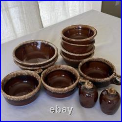 Vintage Hull Brown Drip Pottery Bowls Soup Crocks Salt Pepper 12 Pc Lot USA