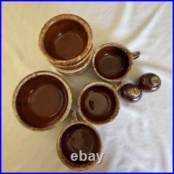 Vintage Hull Brown Drip Pottery Bowls Soup Crocks Salt Pepper 12 Pc Lot USA