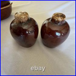 Vintage Hull Brown Drip Pottery Bowls Soup Crocks Salt Pepper 12 Pc Lot USA