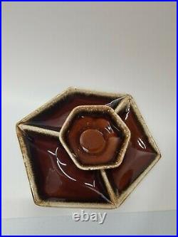 Vintage Hull Brown Drip Pottery Chip Dip Set 6 Sided Platter And Bowl