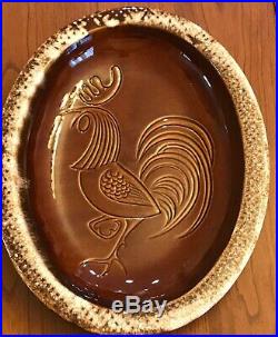 Vintage Hull Brown Drip Pottery Rooster Oven Proof Large Serving Bowl 13.5