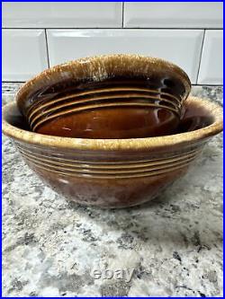 Vintage Hull Brown Drip Ringware Small & Medium Mixing Bowl Pottery 6 & 8
