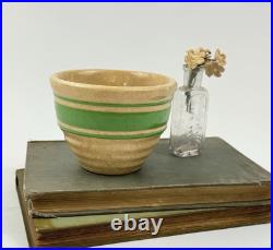 Vintage Hull Pottery Beehive Custard Cup Bowl Green Stripe Yellow Ware 2.5 USA