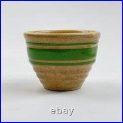 Vintage Hull Pottery Beehive Custard Cup Bowl Green Stripe Yellow Ware 2.5 USA