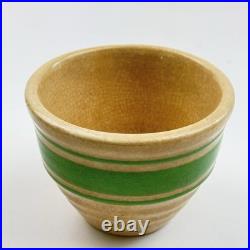 Vintage Hull Pottery Beehive Custard Cup Bowl Green Stripe Yellow Ware 2.5 USA