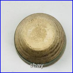 Vintage Hull Pottery Beehive Custard Cup Bowl Green Stripe Yellow Ware 2.5 USA