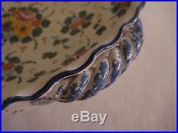 Vintage Italian Hand Painted Floral Ceramics & Pottery Serving Bowl With 2 Handles