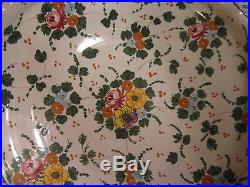 Vintage Italian Hand Painted Floral Ceramics & Pottery Serving Bowl With 2 Handles