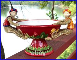 Vintage Italian Italy Abigails Porcelain Ceramic Monkeys Bowl SCARCE Red