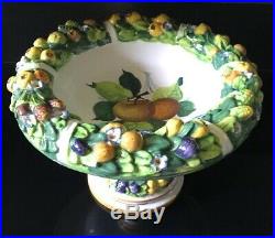 Vintage Italian Majolica Centerpiece Ceramic Large Fruit Bowl Apples Italy B14