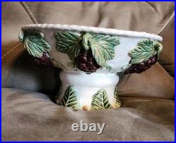 Vintage Italian Majolica Style large Pedestal Bowl with Grape Design