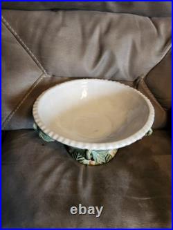 Vintage Italian Majolica Style large Pedestal Bowl with Grape Design