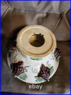 Vintage Italian Majolica Style large Pedestal Bowl with Grape Design