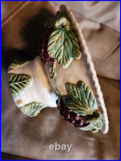 Vintage Italian Majolica Style large Pedestal Bowl with Grape Design