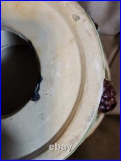 Vintage Italian Majolica Style large Pedestal Bowl with Grape Design