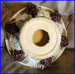 Vintage Italian Majolica Style large Pedestal Bowl with Grape Design