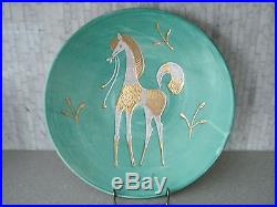 Vintage Italian True Elbee Aqua Turquoise Gold Horse 12 Bowl Wall Plate Italy