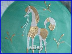 Vintage Italian True Elbee Aqua Turquoise Gold Horse 12 Bowl Wall Plate Italy