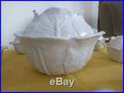 Vintage Italian white cabbage leaf soup tureen set. Ladle and 6 covered bowls