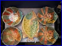 Vintage Italica ARS Hand Crafted Italian Pottery Fish Bowl Set & Platter- Nice